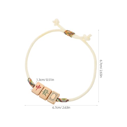 LOGOFUN 3PCS Chinese Mahjong Braided Bracelet Adjustable Woven Rope with Beige Thread Traditional Lucky Charm Jewelry for Daily Use Supplies2