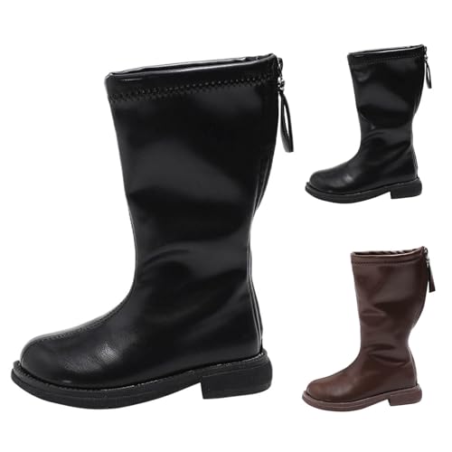 Kids Girls Riding Boots Side Zipper Non-𝐒lip Round Toe Leather Boots Halloween Party Princess Dress Shoes