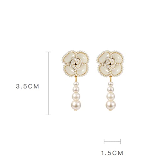 Gioielli di Moda Moda Donna Orecchini Eleganti Argento 925 Fiore di Camelia Orecchini Pendenti con Perle Gioielli per Banchetti per Feste Orecchini di Fascia Alta
