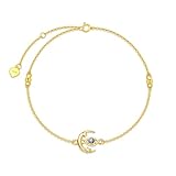 Rikelus 14K Gold Evil Eye Bracelet for Women Real Gold Moon Star Bracelet Protection Jewelry Christm
