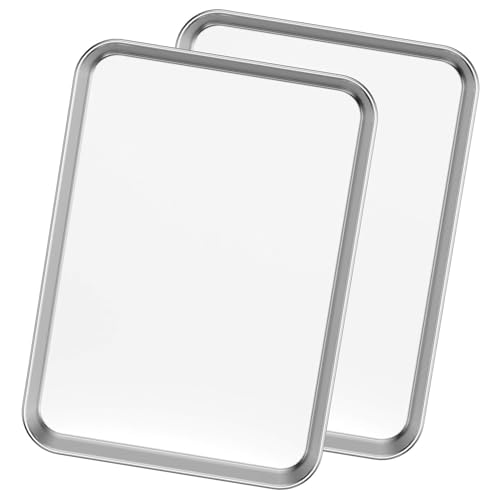 Baking Tray Set of 2 Essentials Stainless Steel Oven Tray Sets Easy Cleaning Rectangle Sheet Oven Tray for Baking Cooking Non Toxic Rust Free Dishwasher Safe (Large Size)