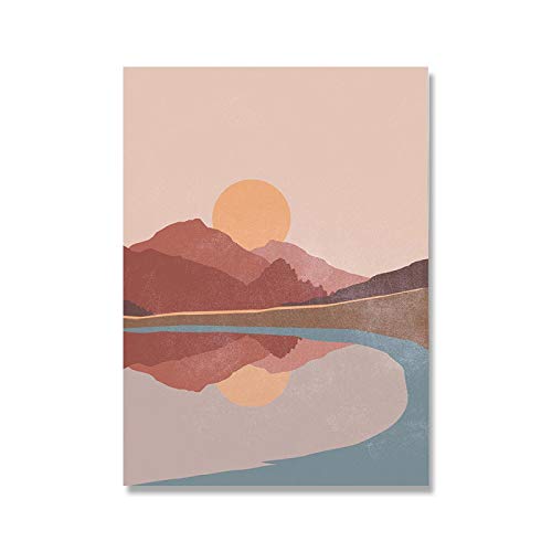 Toile Paysage Abstrait Soleil et Montagne Boho Deco Salon 60x90cm - 5