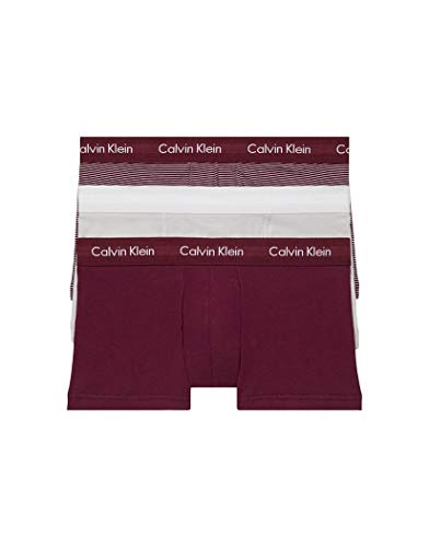 Calvin Klein Men's Cotton Stretch Multipack Low-Rise Trunks, Jet Grey/Raisin Torte/Grey Stripe, X-Large