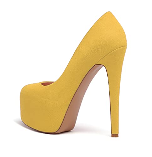 YODEKS Women's Round Toe Platform High Heels Pumps Slip On Elegant Dress Shoes3