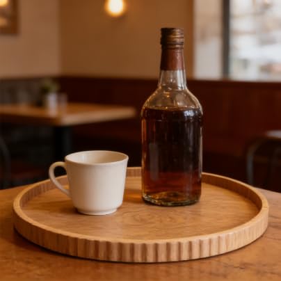 Plateau de service en bois rond de 33cm pour table basse et repas - 5