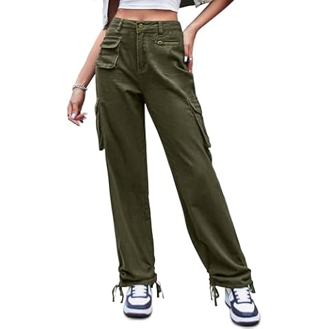 Mancreda Cargo Pants Women High Waisted Straight Leg Work Casual Pants Y2K 5 Pockets Combat Military Trousers (AG,M) Cover