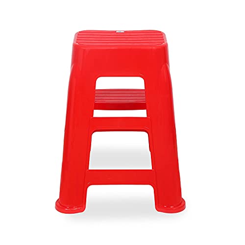 Image of Nilkamal STL21 Step Stool for Home, Bedroom, Bathroom, Kitchen, Living Room, Office, Adult, Kids, Children's and Garden Stool with 100Kg Load Capacity (Bright Red)