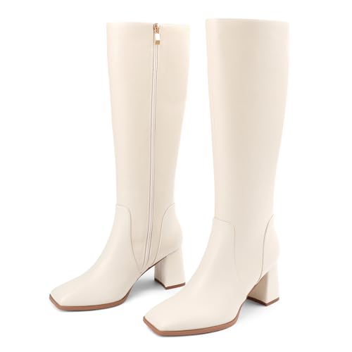 Image of JOY IN LOVE Knee High Boots Women Chunky Block Heel Square Toe Zipper Boots