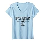 Womens Rocky Mountains Colorado Vintage Girl Horse Riding V-Neck T-Shirt
