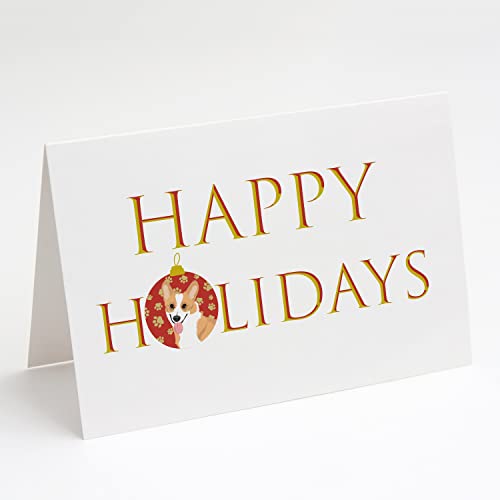 Caroline's Treasures CK9275GCA7P Pembroke Corgi Red and White Happy Holidays Greeting Cards and Envelopes Pack of 8 Blank Cards with Envelopes Whimsical A7 Size 5x7 Blank Note Cards