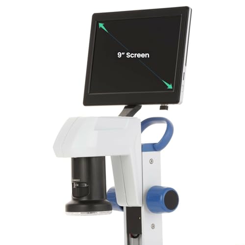 Image of AmScope DM745 Series Digital Microscope for Industrial Inspection - 0.7X-4.5X Magnification - Includes Camera & 9-Inch Screen - Dual LED Lighting - On Track Stand