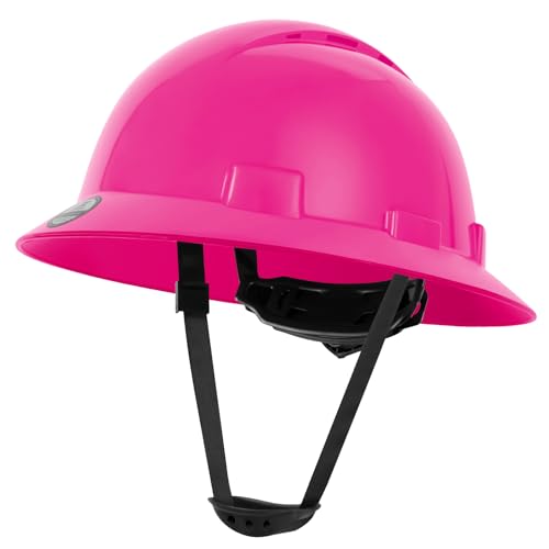 Zeluga 15-442 HDPE Full Brim Hard Hat Construction Safety Helmet with Vented Holes 6 Point Adjustable Ratchet Suspension Meets ANSI/ISEA Z89.1 Pink