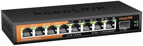 8 Port 2.5G Switch Unmanaged, Ethernet Switch with 8 x 2.5G Base-T Ports, 1 x 10G Base-T SFP Slot, 60Gbps Switching Capacity, Plug & Play, Fanless Metal, Wall Mountable