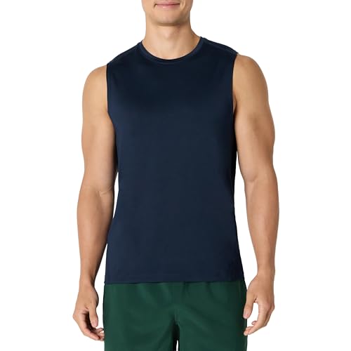 Amazon Essentials Herren Leichtes, Ärmelloses Muskelshirt Aus Schnelltrocknendem Funktionsstretch, Marineblau, S 1