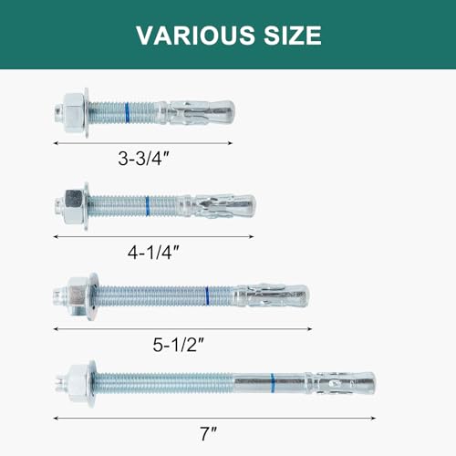 1234 x 3-3434 concrete anchors 50 pack 12 inch wedge anchors bolts zinc plated