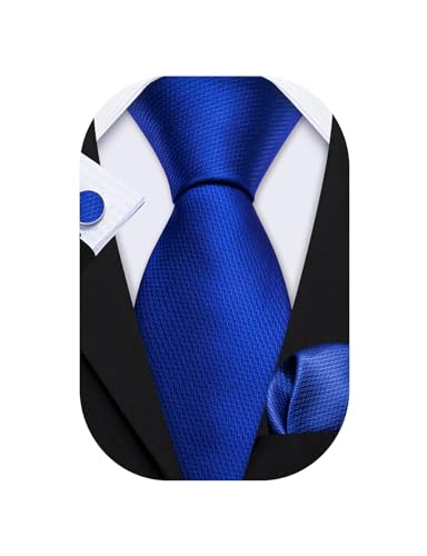 Barry.Wang Plain Men Silk Tie Sets Extra Long Satin Necktie for Wedding Business Handkerchief Cufflinks Set Solid Colors