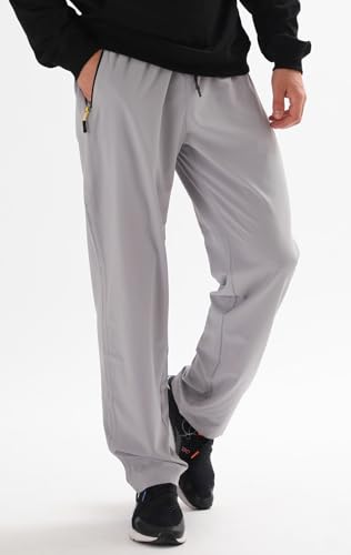 Image of Men's Elastic Waist Hiking Pants Water Resistant Quick-Dry Lightweight Outdoor Sweatpants with Zipper Pockets