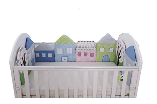 Usning Cotton Baby Crib Bumper, Small House Shape Bed Fence,Prevents Babies from Getting Stuck in Crib Slats,Bed Cradle Protector Bedding Set-5 Pack