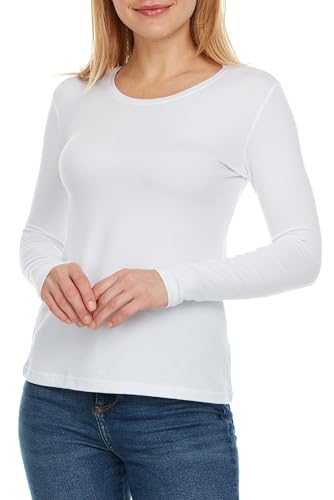 Brix Women's Crewneck Modal T-Shirt - Long Sleeve Super Soft Tagless Classic Fit Tees. White