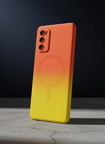 Image of amazon basics Gradient Mag-Safe Case for Samsung Galaxy S20FE 5G | Soft Silicone Shockproof Cover with Camera Protection | Slim Lightweight Design | Smooth Touch & Durable - Orange & Yellow