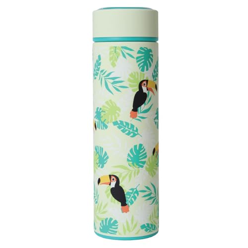 Irisana - Botella para Infusiones con Filtro - 500 ml - En Verde y Tucán - 7,5 x 7,5 x 25 cm - Termo para Infusión o Mate - Tapa y Filtro - Modelo Bbo