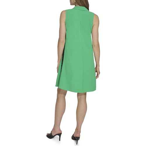 Image of DKNY Women's Sleeveless Collared Neck Logo Taping Above The Knee Dress