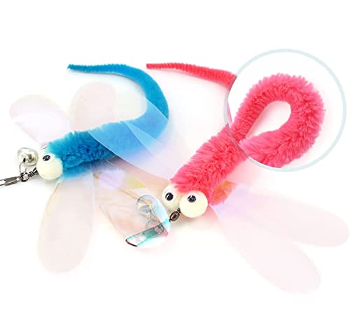 Hokoad Cat Big Eye Dragonfly Toys Replacement Cat Toy Wand Refills, 6 Pieces Big Eye Dragonfly Cat Toy Feathers Refill, Interactive Cat Teaser Wand Attachments, With Bell #TOP1