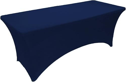 Mantel de mesa de elastano elástico azul marino de 8 pies para mesa plegable rectangular ajustable