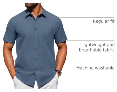 Image of Alimens & Gentle Men's Short Sleeve Dress Shirts Wrinkle Free Untucked Casual Button Down Shirt
