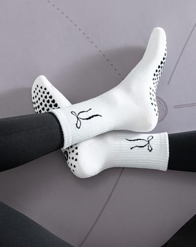Image of Yawlsow Pilates Grip Socks for Women Yoga Grippy Socks Cute Barre Non Skid Athletic Crew Sticky Sock Workout Hospital