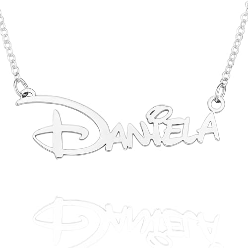 Collar con nombre personalizado en plata de ley 925 | Colgante nombre Disney 38x12 mm aprox | Joya grabada única | Regalo Día de la Madre, cumpleaños o aniversario