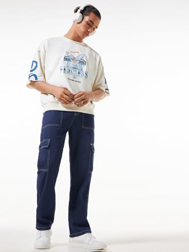 Image of Bewakoof Men Mid Rise Baggy Regular Fit Cargo Jeans|Cargo Jeans - Multi-Pocket Denim | Baggy Fit | Utility Streetwear