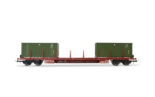 Rivarossi HR6612 FS, 2-unit pack 4-axle flat wagons Rgs + Rgmms, loaded with two 20' containers + two military vehicles M113 - Image 2