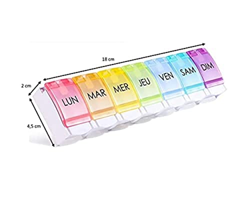 Pilulier Semainier FRANCAIS 7 jours | Pilules, Medicament Pour chaque jour de semaine | Rangement Grande capacité | Ouverture facile |Ideal Voyage| Accessoire médicaux Arc-en-ciel Sans BPA – Image 6