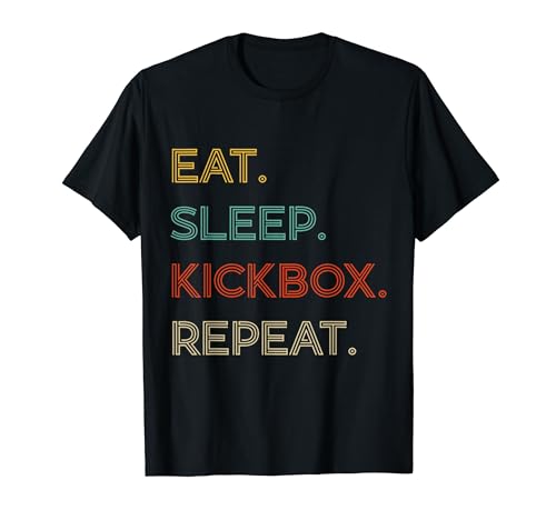 Vintage E Retro Kickboxing Citazione Eat Sleep Kickbox Repeat Maglietta