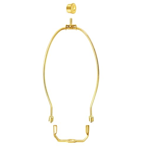 Image of GY & CK 9 Inch Lamp Shade Harp for Table and Floor Lamps, Heavy Duty Lamp Shade Bracket with Standard Harp Saddle and Lamp Finial, Detachable Lamp Shade Holder and Finial Set, Brass, 2 Pack
