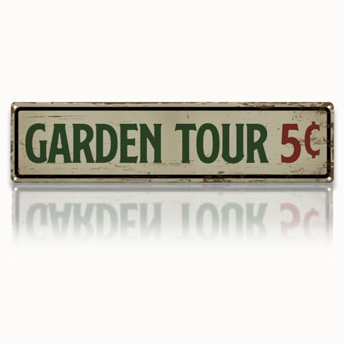 Garden Metal Tin Sign, Vintage Farmhouse Decor, Garden Tour 5 Cents Sign, Gardening Wall Art, for Yard Fence Door Porch, Funny Indoor Outdoor Decoration, 15.7 x 3.9 Inches