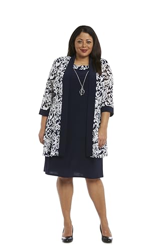 Image of R&M Richards Womens 2-Piece Black & White Jacket Dress Set W /Necklace