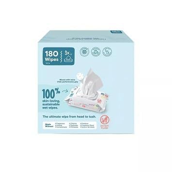 Sensitive Baby Wipes Unscented & Plastic-Free – Biodegradable, Hypoallergenic, Gentle Skin Care, 180 Count (3 Pack)