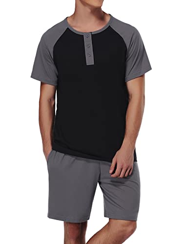 Men's Cotton Pajamas Sets V Neck Lounge Set Sleepwears with Pocket