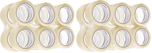 Amazon Basics Cinta de embalaje, juego de 12 rollos, 0.07 mm de grosor, 50 mm x 55 m, transparente, ideal para embalar, enviar, mudarse o almacenar (Paquete de 2)