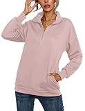 Women's Long Sleeve Lightweight Pullover Tops Quarter-Zip Sweatshirts with Pockets Casual Lapel...