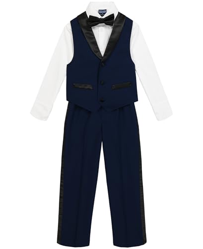 Image of Nautica Boys' 4-piece Formal Suit Set with Vest, Pants, Collared Dress Shirt, and Tie