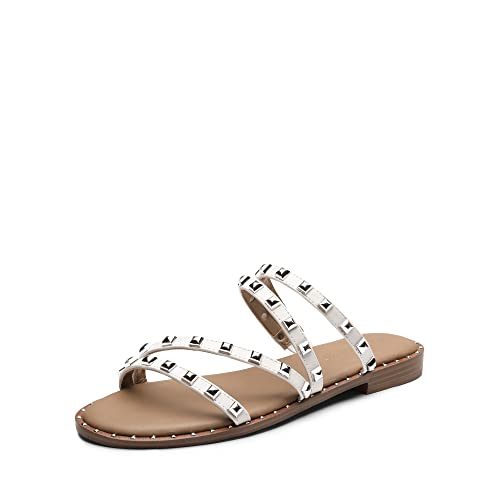 Image of DREAM PAIRS Women's Clear Studded Rhinestone Slide Sandals Slip on Open Toe Cute Flat Sandals for Summer