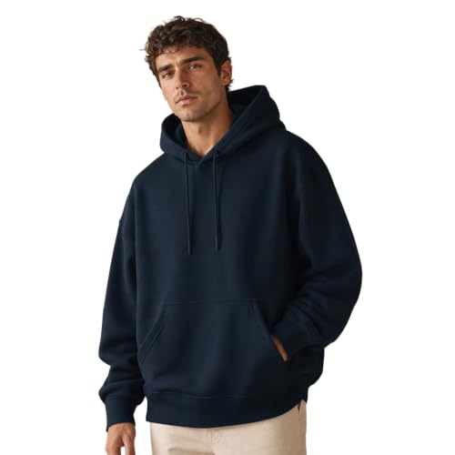 Image of NOBERO Oversized Solid Hooded Sweatshirt for Men | Oversized Hoodie for Men | Hooded Pullover | Cotton Rich Printed Hoodie 280 GSM Fleece