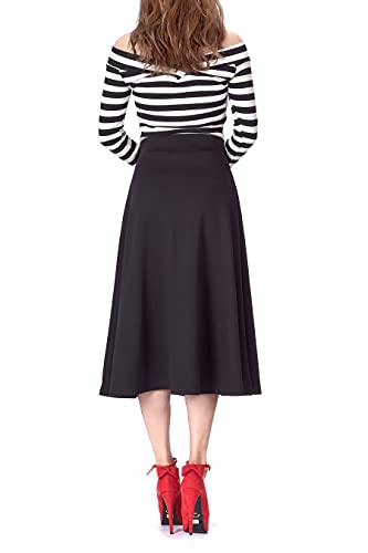 Dani's Choice Elastic Waist A-Line Flared Long Skirt (Xl, Black) #TOP3