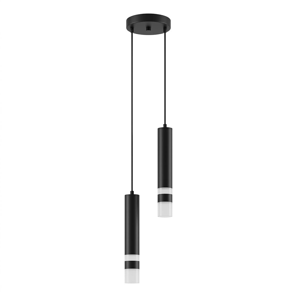 Lampada a Sospensione Minimalista Nera per Isola Cucina, 2 Luci Moderna Lampada a LED a Luce Naturale, Lampadario Adatto per Sala da Pranzo, Bar, Comodino e Vano Scale