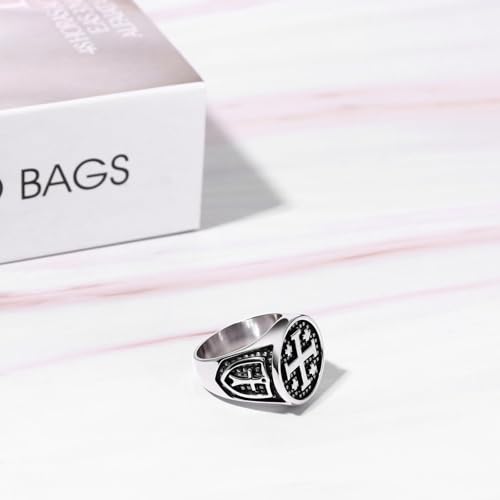 Vintage Crusader Jerusalem Cross Ring: Mens Stainless Steel Christians Statement Jewelry Gifts for Easter Christmas Birthday2
