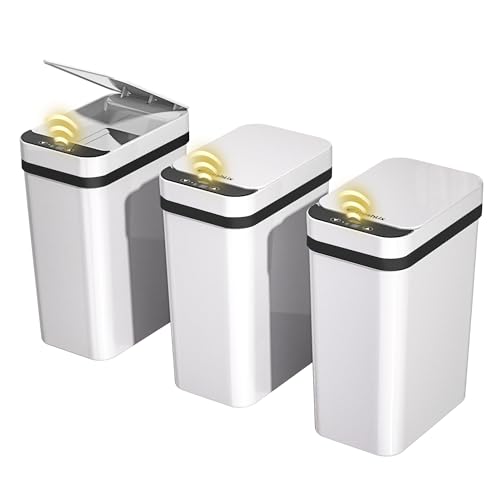 Consejos para Comprar Cubos de basura para baño los 10 mejores. 48 FRESHLIX - Juego de 3 cubos de basura para baño de 10 l, pequeños cubos de basura automáticos sin contacto con sensor de movimiento, cubos de basura impermeables delgados con...