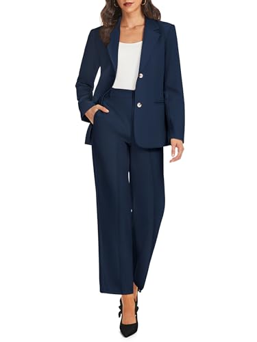 Women's 2 Piece Blazer Outfits Business Casual Notched Collar Jacket Dressy Work Crop Pants Suit Sets